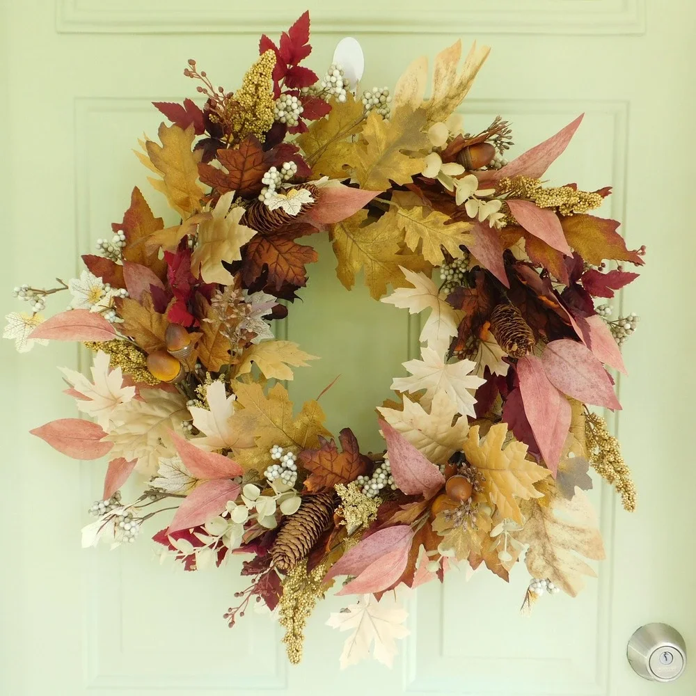 Fall Wreath for Front Door, Burgund, Mauve, Cream and Beige Neutral  Wreath